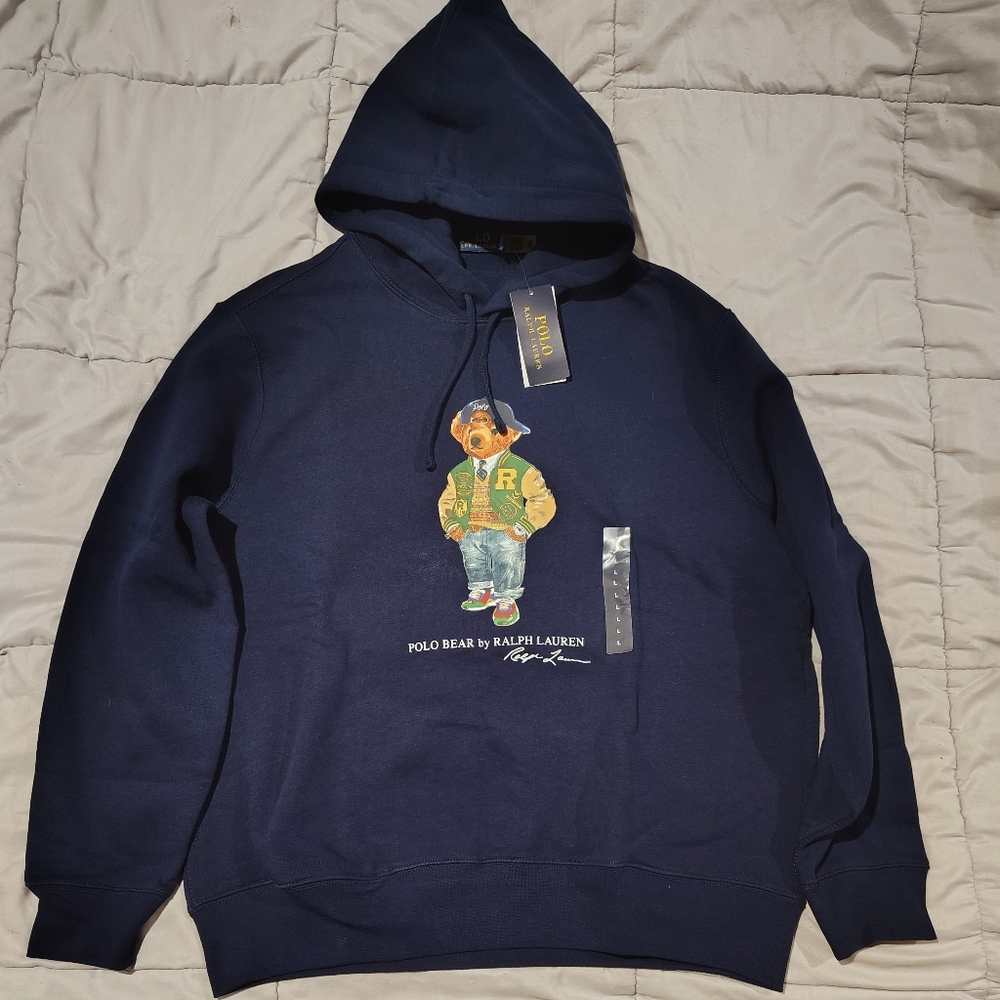 Polo Bear by Ralph Lauren Navy Graphic Hoodie Size Large NWT